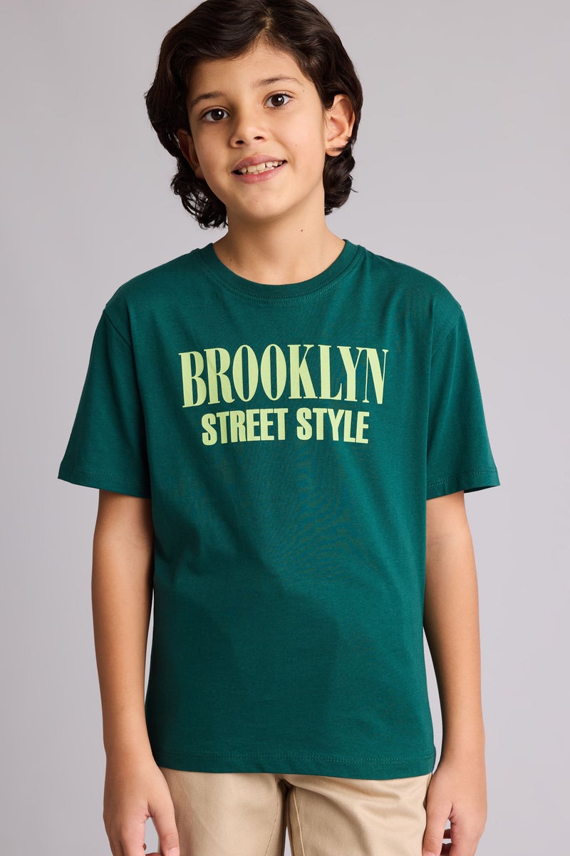DeFacto Green Boy Boy New Regular Fit Crew Neck Printed T-Shirt Casual - Image 1